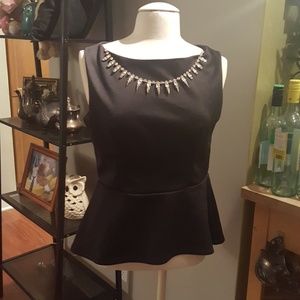 Sexy black peplum tank top w/ faux gold necklace